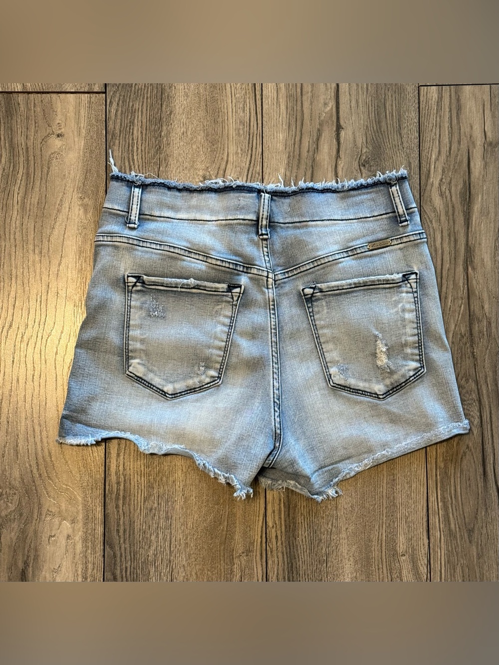 KanCan High Rise Button Fly Distressed Denim Shorts Raw Hem Size L - Picture 7 of 10